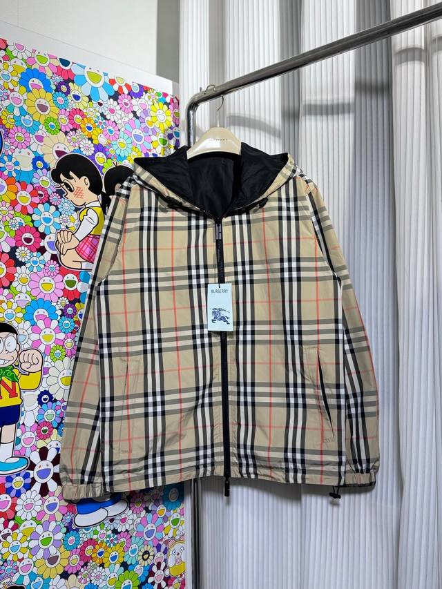 Bbr Burberry 2025 Spring New Reversible All-Over Check Logo Hooded Trench Coat