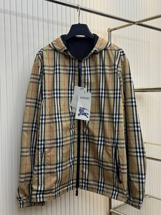 Bbr Burberry Check Reversible Nylon Hooded Jacket Size: M-3XL