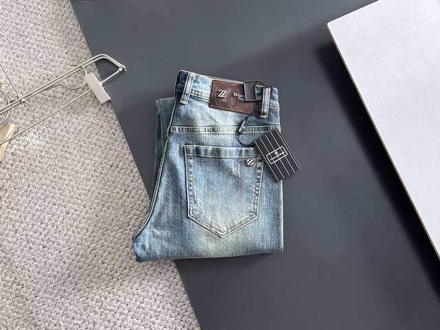 Zegna Men's Fashionable Wide-Leg Jeans, Officially Featured in Catalog and Poste