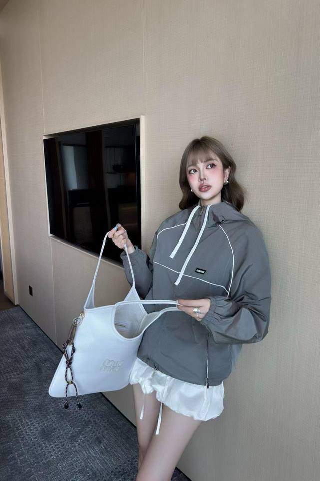 Top image: Miumiu zip-up hooded jacket, grey ( )