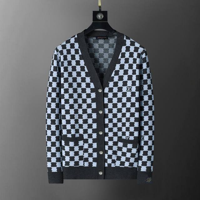 Style No.: A415# New Winter Cardigan Sweater, Classic LV Plaid Jacquard, Stylis