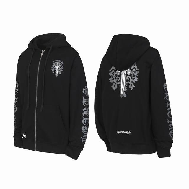 Ke01 Chrome Hearts Ch Chrome Hearts Sword Print Zipper Sweatshirt Cardigan Jacke
