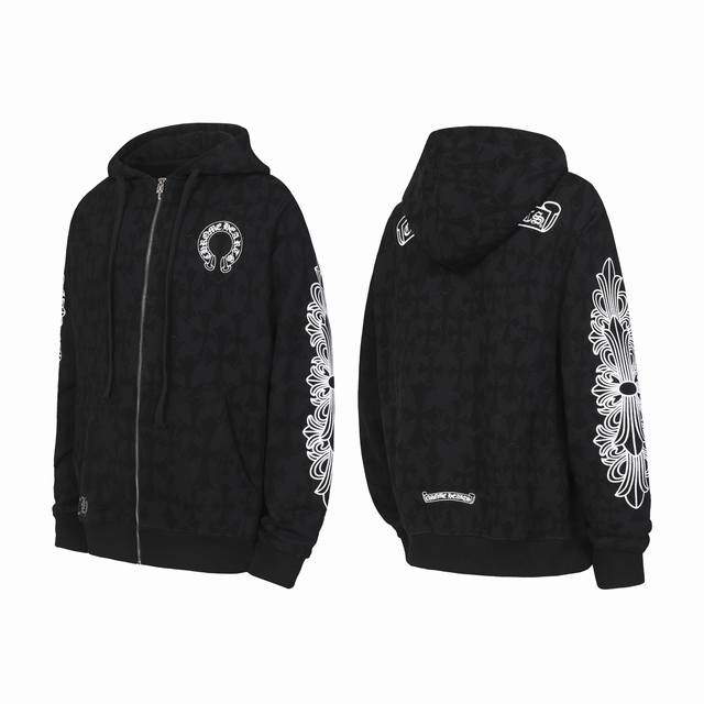 Ke03 Chrome Hearts Ch Chrome Hearts Sanskrit Cross Print Zipper Sweatshirt Cardi