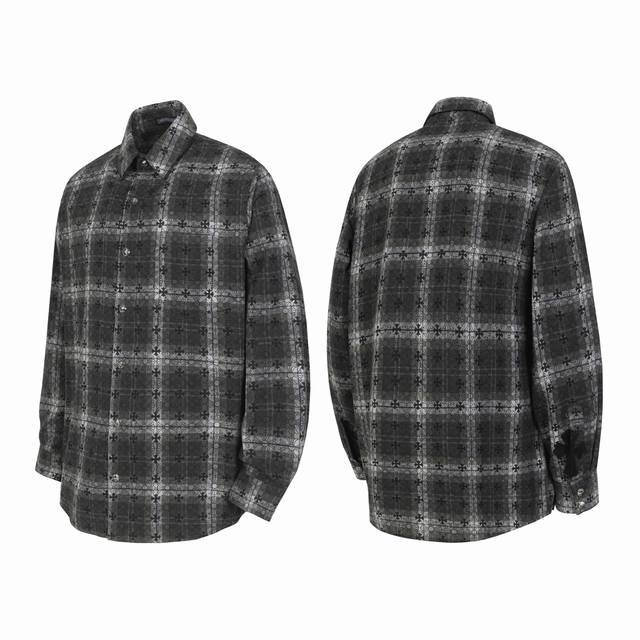 Ke4001 Chrome Hearts Ch Chrome Hearts Dark Pattern Plaid Shirt Long Sleeve Polo