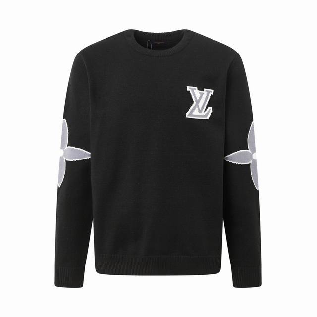 Louis Vuitton logo jacquard knit crew neck sweater presents a stylish and trendy