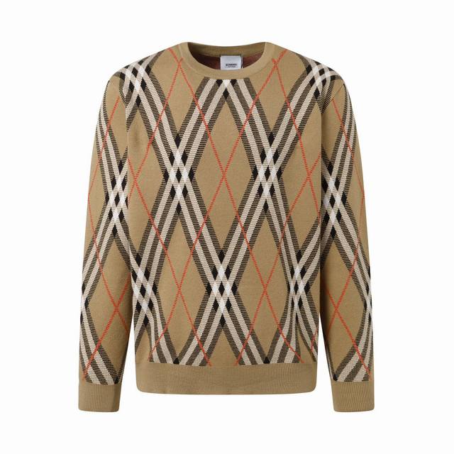 Burberry Crew Neck Knit Jacquard Pattern Diamond Pattern Sweater, High-Quality a
