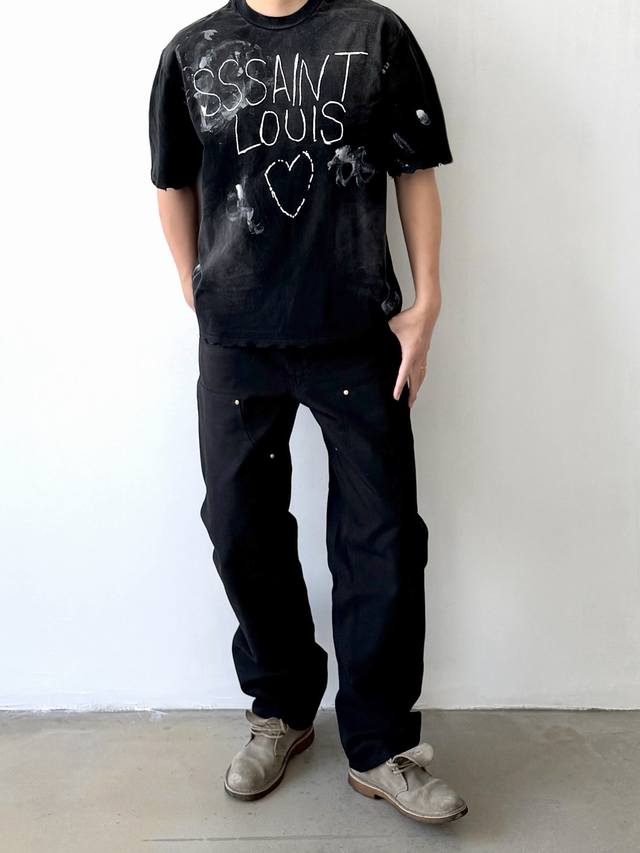 Cts-122 Saint Street Dirty Street Hand-Painted Graffiti Style T-Shirt with Singl