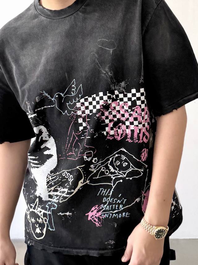 Cts-120 Saint Street Dirty Street Hand-Painted Graffiti Style T-Shirt with Singl