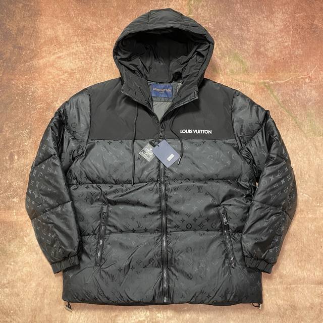 Louis Vuitton 1V Original All-over Embroidered Logo Down Jacket, Waterproof, Thi