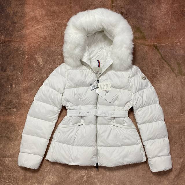 Moncler Detachable Fur Collar Elastic Waist Belt Lightweight Nylon Down Jacket (