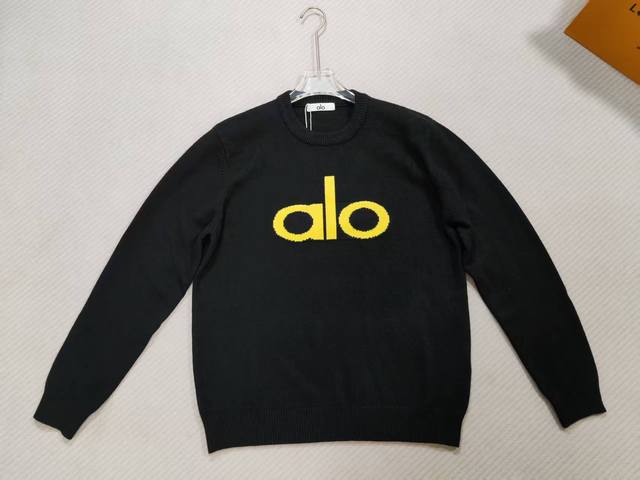 Alo Yoga Classic Letter Logo 3D Jacquard Couple Short-Sleeve Sweater Pure cotton