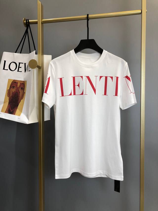 V*Alentino 20Ss New Short-Sleeve T-Shirt with Letter Print, 100% High-Count Cott