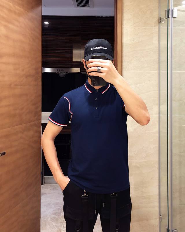 M Moncler Spring/Summer Mercerized Cotton Collared Short-Sleeve T-Shirt, a highl