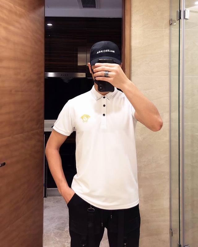 Versace Spring/Summer Mercerized Cotton Collared Short-Sleeve T-Shirt, a highly