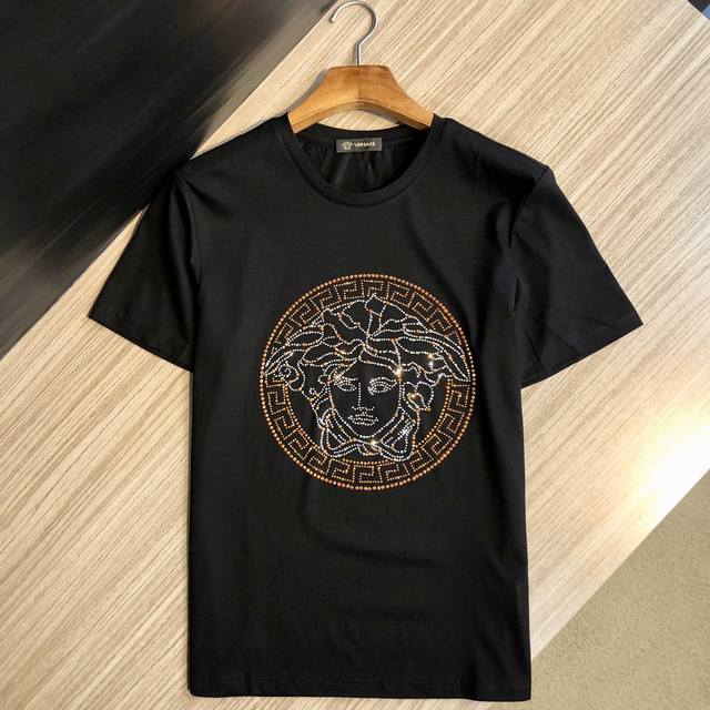 Special Price Versace Spring/Summer New Medusa Men's Rhinestone Short-Sleeve T-S