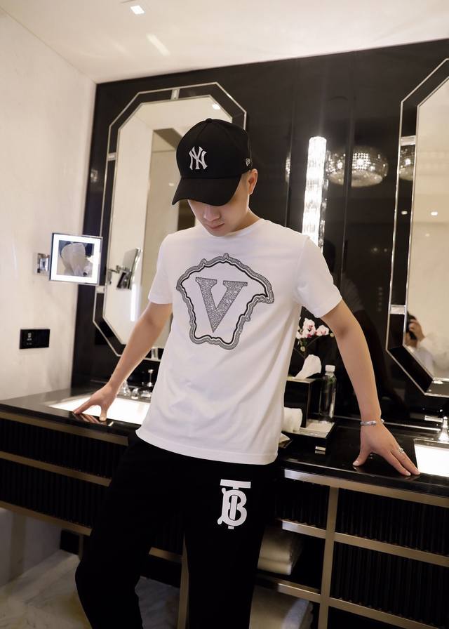 Special Offer Versace Boutique Real Shot Top-Tier Double Mercerized Short-Sleev