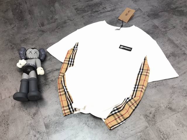 Burberry New Style Side-Patterned Check Patch Short-Sleeve Dress. Loose fit, cl