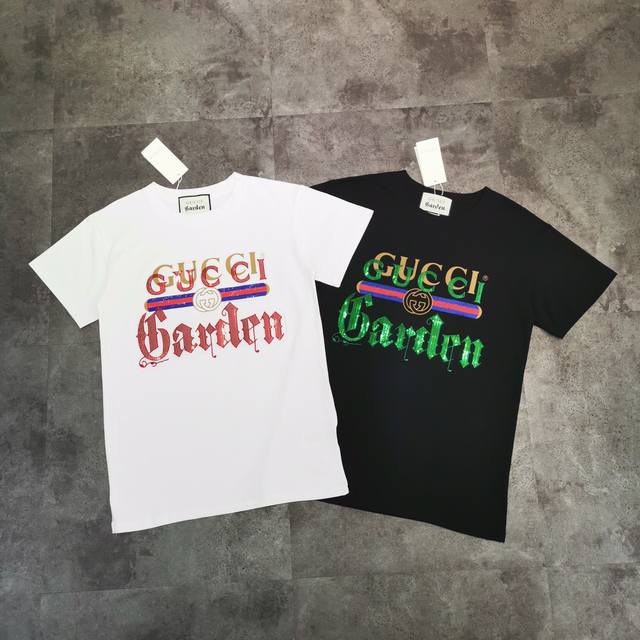 Gucci Garden Collection Florence Limited Edition Black Sequined Letter T-Shirt.