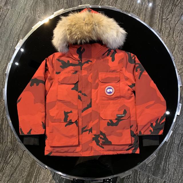 Canada Gooes 08 Children's Style : Red Camouflage Unisex High-End: Raccoon Fur