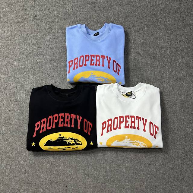 6156#Corteiz property Of Crtz Crew Neck Sweatshirt Black/White/Sky Blue S-XL
