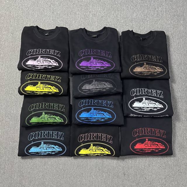 6102# Corteiz Basic Crew Neck with Fine Five-Line Design, Available in 11 Colors