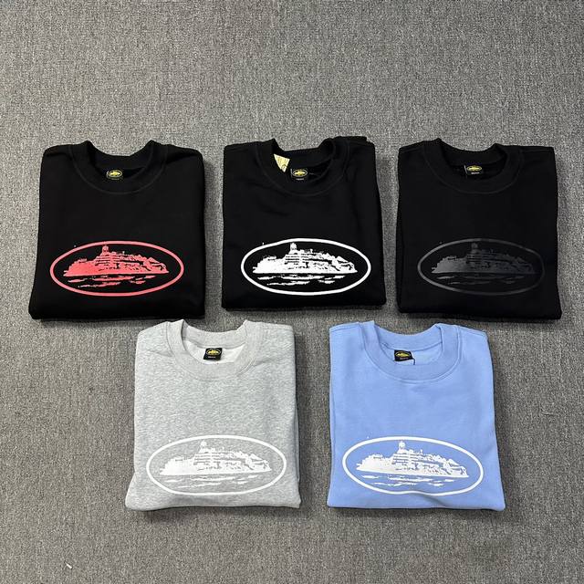 815# Corteiz Basic Alcatraz Crew Neck Sweatshirt Black Print White Black Print B