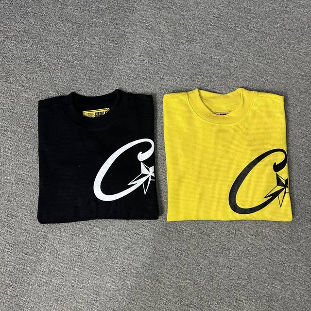 722# Corteiz Large C Waffle Long Sleeve Black Yellow SML XL