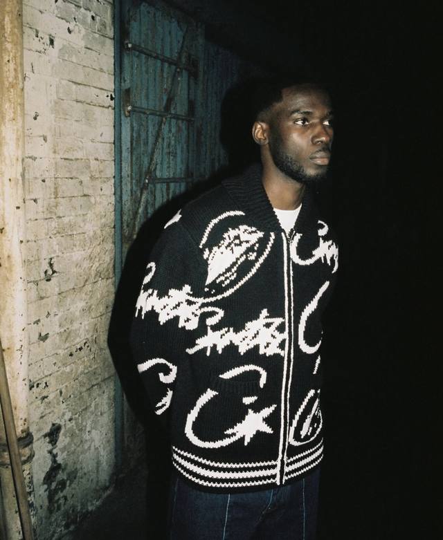 5006#Heavyweight Stand Collar Cardigan Chunky Knit Sweater Black White S-XL