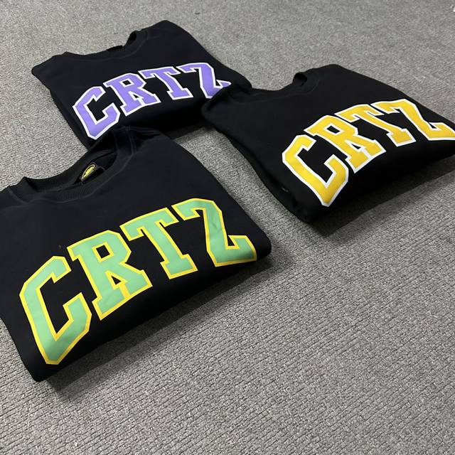 6923# Corteiz Crtz Basic Crew Neck Sweatshirt Black Yellow Black Purple Black Gr