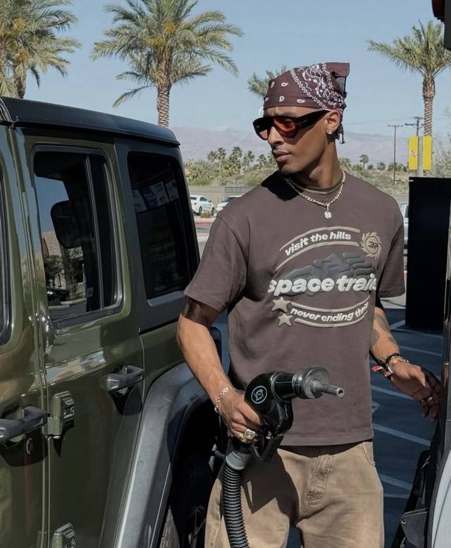 Bp-T133 #Broken planet Space Trails Short-sleeved T-shirt Brown SML XL