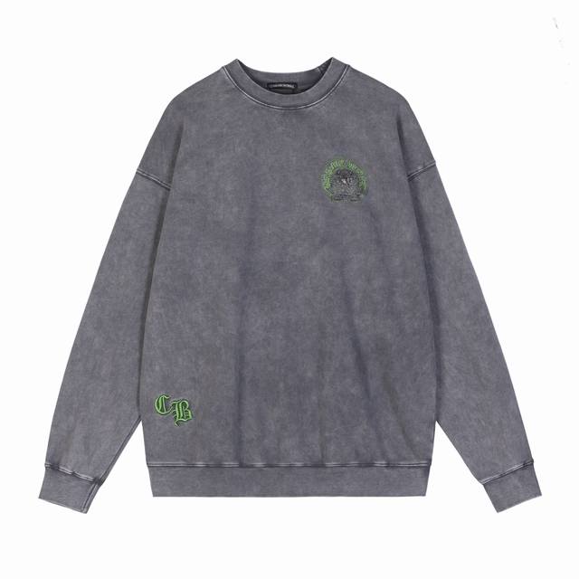 Style No. Tq29 Batik Grey Chrome Hearts Horseshoe Embroidered Crew Neck Sweatsh