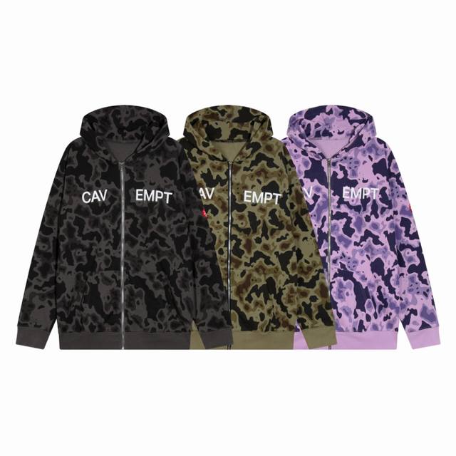 Style Number Q320 Life Cavempt 450g Slogan Camouflage Zip-Up Cardigan Hooded Sw