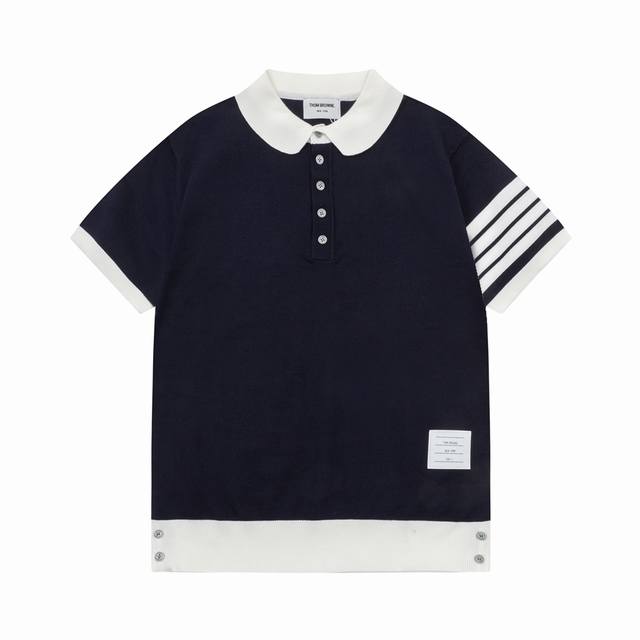Thom Browne Four-Bar Knit Round Stand Collar Polo Shirt (Upgraded), inspired by