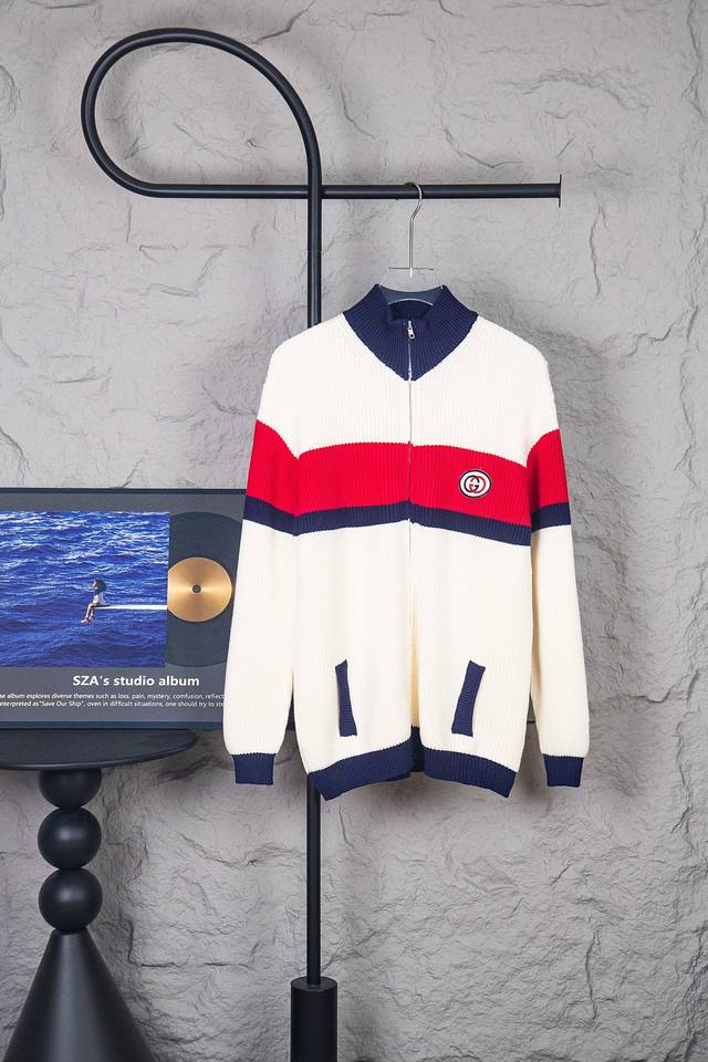 Style No.: M279 Top-tier Gucci 22Fw Double G Color Block Zipper Knit Sweater Ca