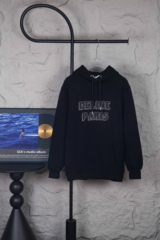 Style No.: M256 Celine 24-style Rivet & Rhinestone Letter Hooded Sweatshirt Mad