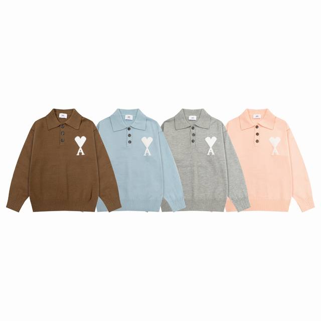 8202# Ami paris2025 Autumn/Winter New Arrival] White Heart Jacquard Adc Alpaca B