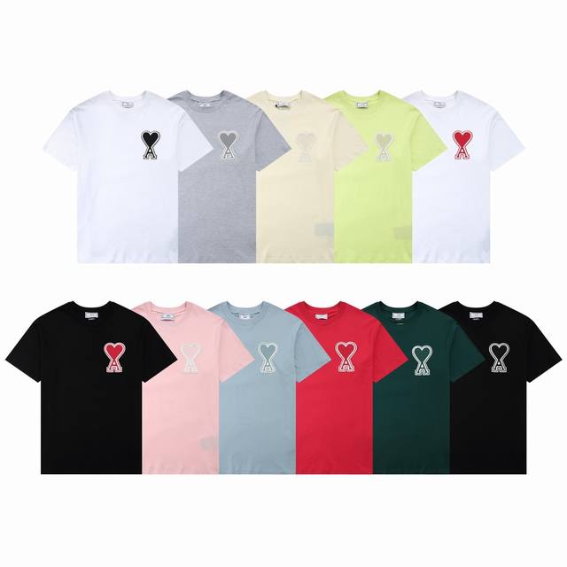 Cy108#Ami Alexandre Mattiussi21Ss Embroidered Red Heart Solid Color Round Neck P