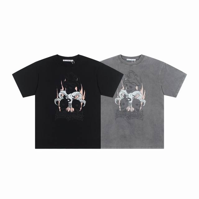 1221# Acne Studios New Vintage Distressed Faded Cotton Crew Neck Skull Print T-S