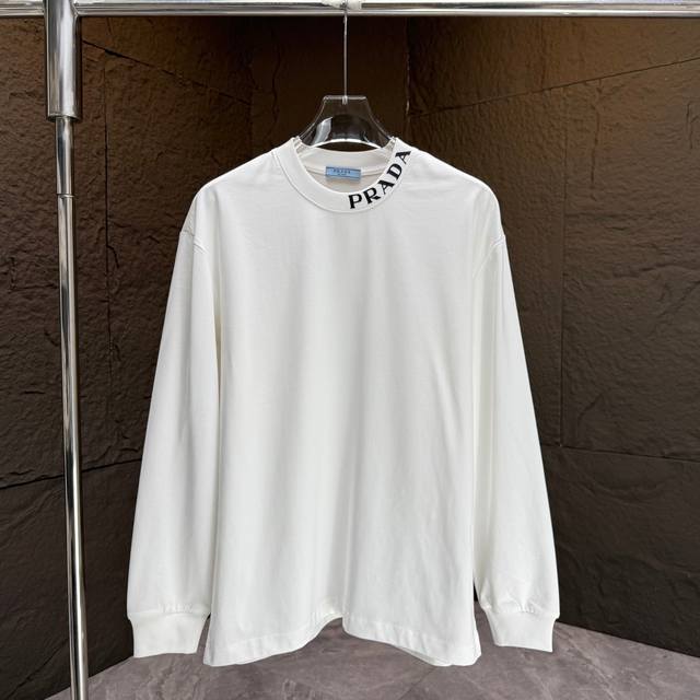 prad* Prada* 2025 Autumn/Winter New Thick Long-Sleeve T-Shirt 320g Pure Cotton L