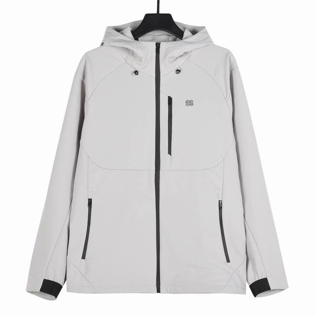 Kolon Sport Outdoor Casual Windproof Softshell Hooded Jacket, White/Grey