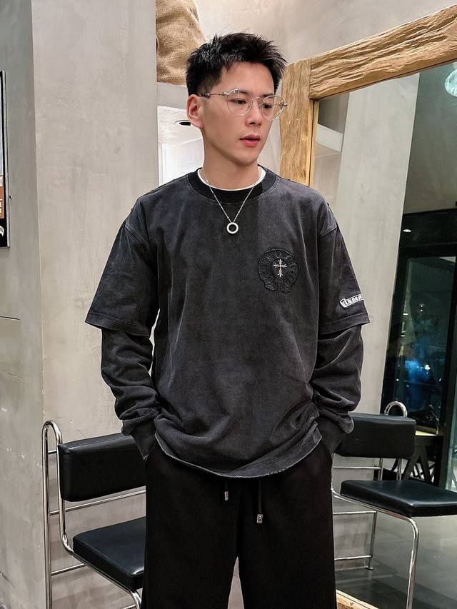 Clothes p, Pants p. Chrome Hearts Ch Ss New Faux 2-Piece Set with Cross Horsesho