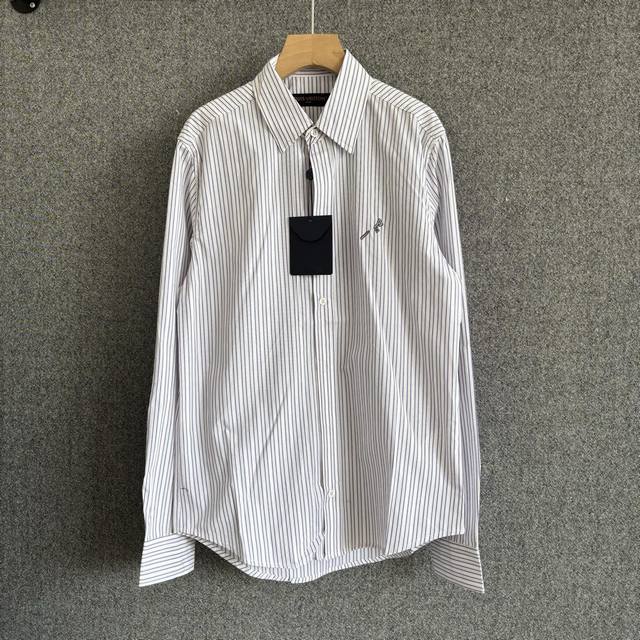 LV 2025Fw Autumn/Winter New Arrival Long-Sleeved Striped Shirt with Lapel Collar