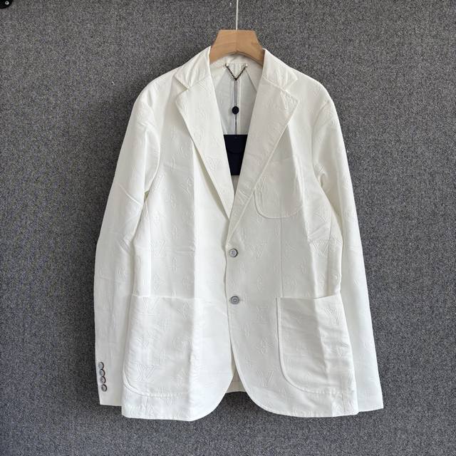 LV 2025Fw Autumn/Winter New Arrival White Embossed Blazer Custom-made cotton ble