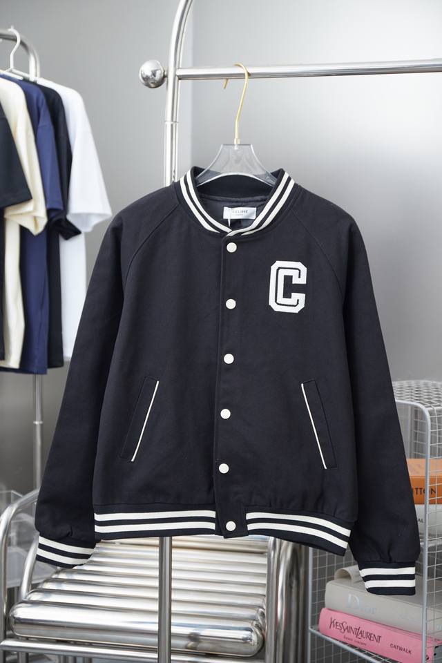 Hollow-out letter embroidered canvas baseball jacket A must-have item for men's