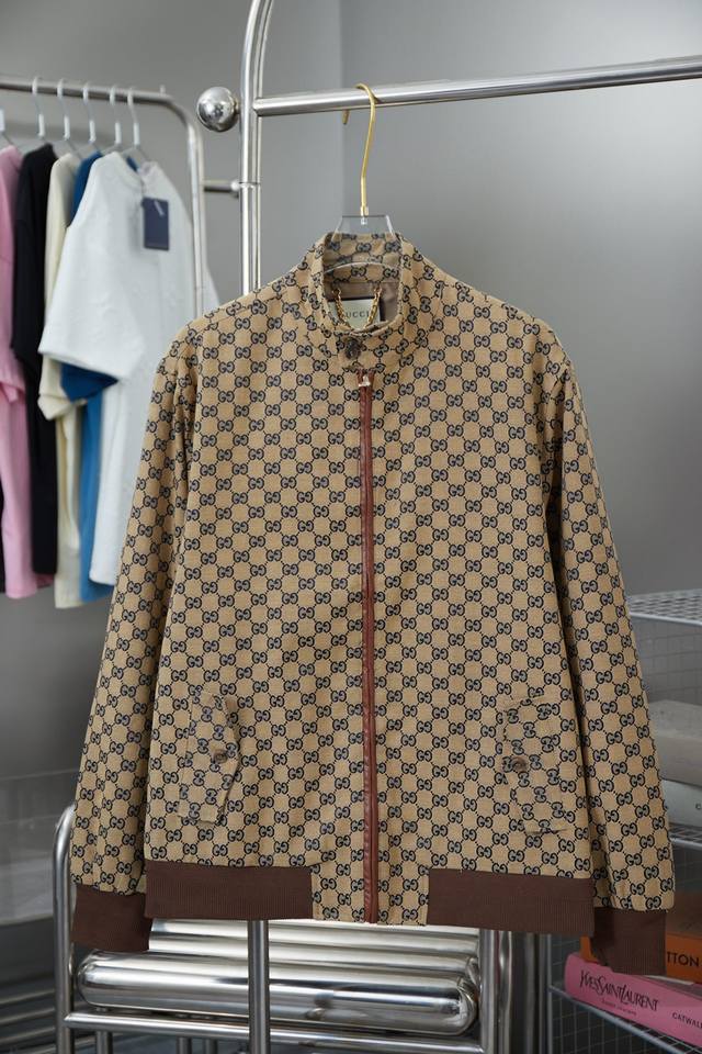 Gucci Gc Navy Blue Jacquard Stand Collar Jacket A must-have item for everyday co