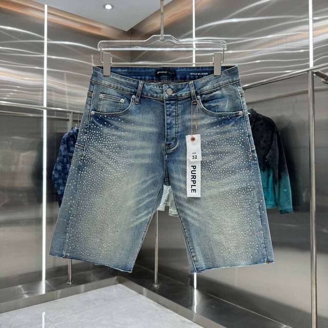 purple Brand Heavy-duty hot-rhine wash street style stretch denim shorts, blue,