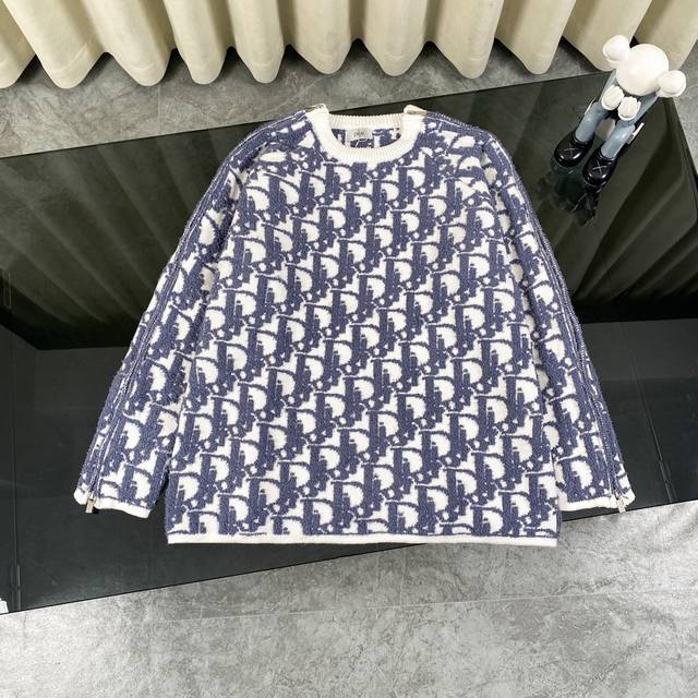 Replica Dior 24Fw New Cashmere Jacquard Towel Embroidery Zipper Long-Sleeve Pull