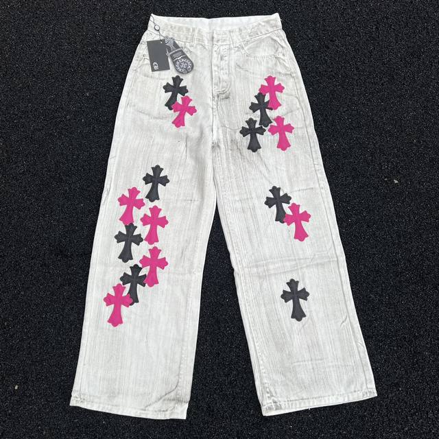 Style No. 390 Chrome Hearts White Distressed Blouse Jeans with Slightly Flared