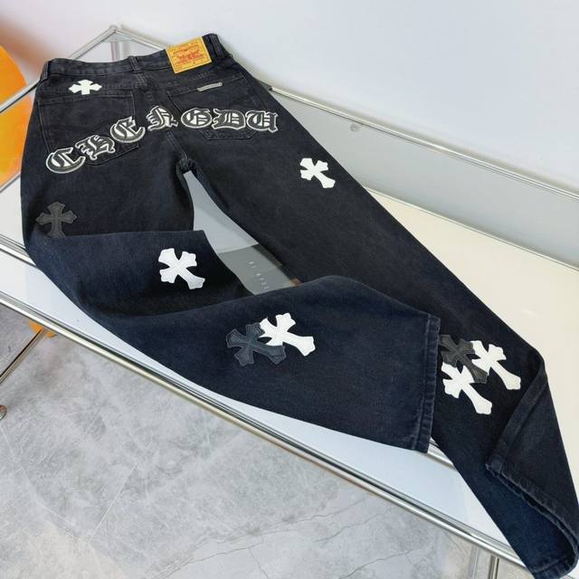 Oc 130 Chroe Hets Ch Chrome Hearts Black and White Leather Jeans Ch Chrome Heart