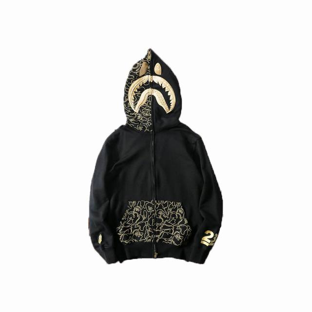 New Arrival! High-Quality Bape Black and Gold Embroidered Shark Head Pocket Pri